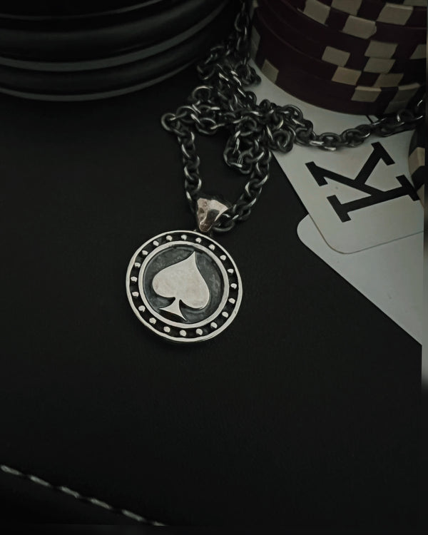 Poker Knight II Pendant on Oxidised Chain